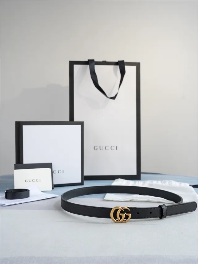 Gucci GG Marmont Black Gold Interlocking G Buckle 光滑皮革腰带 7