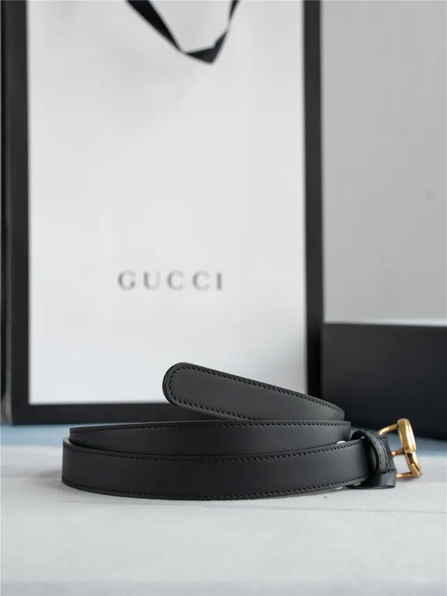 Gucci GG Marmont Black Gold Interlocking G Buckle 光滑皮革腰带 8
