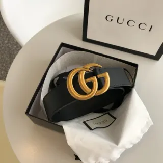 Gucci GG Marmont কালো সোনা Interlocking G বাকেল চিকন চামড়ার বেল্ট