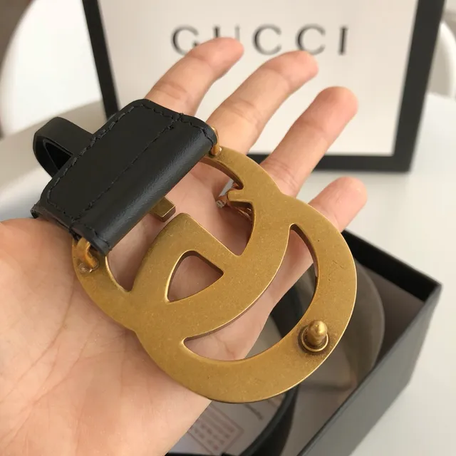 Gucci GG Marmont Black Gold Interlocking G Buckle Smooth Leather Belt 3
