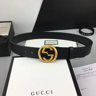 Gucci GG Marmont काला सोना interlocking G बकल चिकनी चमड़े की बेल्ट