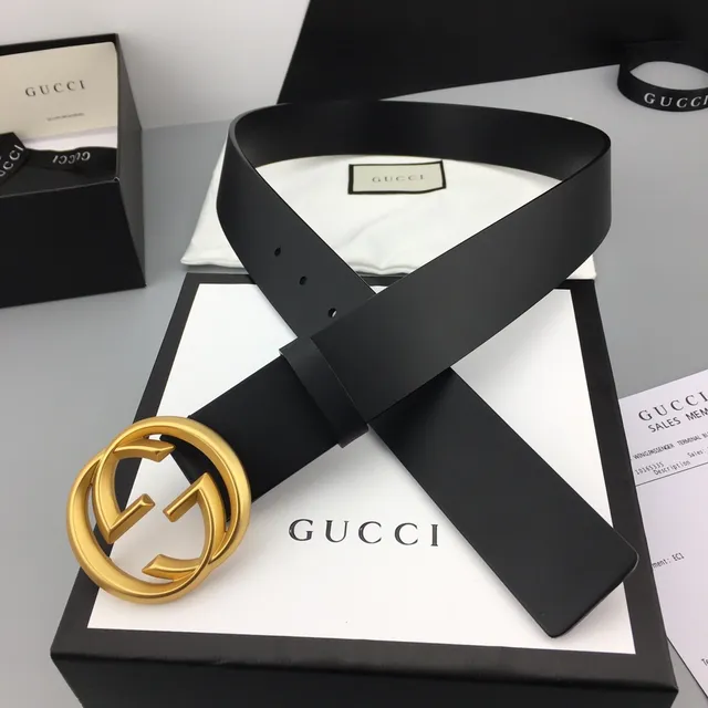 Gucci GG Marmont Black Gold Interlocking G Buckle Smooth Leather Belt 6