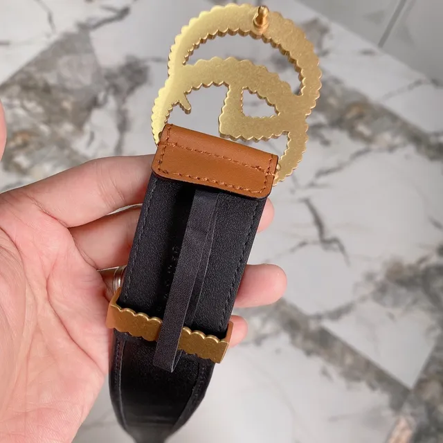 Gucci GG Marmont Brown Black Quilted Tan Edge Piping Leather Belt 7