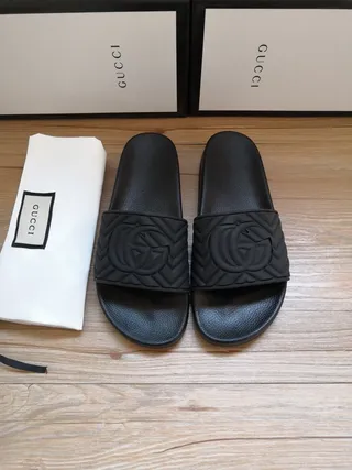 Gucci GG Marmont Embossed Quilted Strap Black Slippers 2