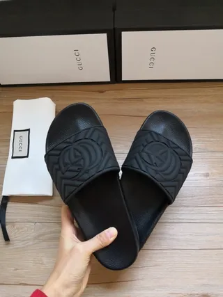 Gucci GG Marmont Embossed Quilted Strap Black Slippers 3