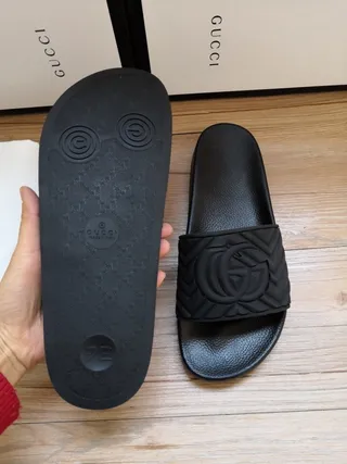 Gucci GG Marmont Embossed Quilted Strap Black Slippers 4
