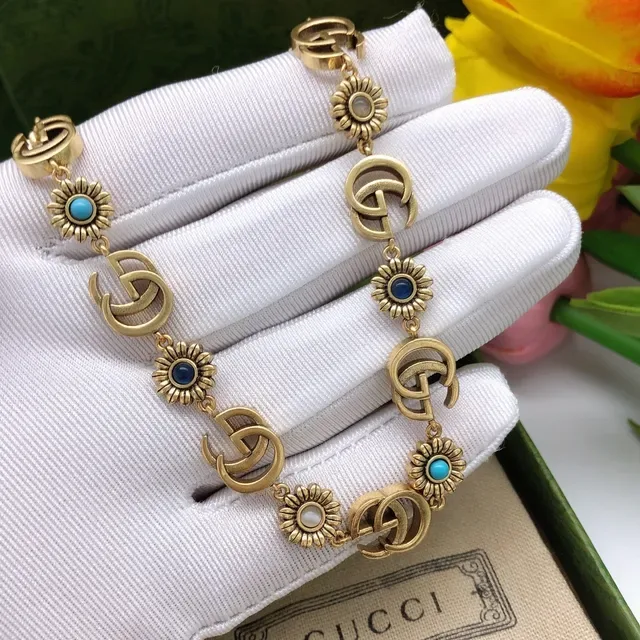 Collar Gucci GG Marmont Inspirado Dorado Floral y Doble G 2