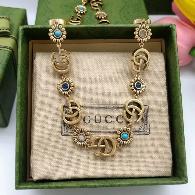 Collar Gucci GG Marmont Inspirado Dorado Floral y Doble G 3