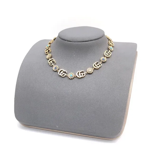 Collar Gucci GG Marmont Inspirado Dorado Floral y Doble G 4