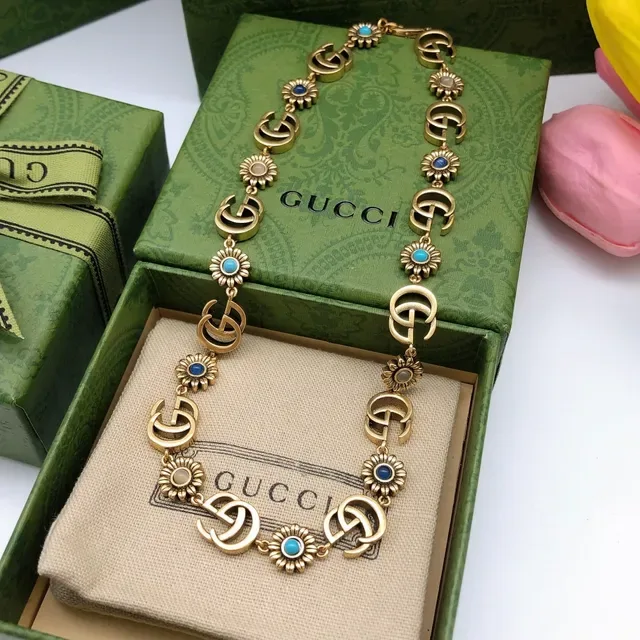 Collar Gucci GG Marmont Inspirado Dorado Floral y Doble G 5
