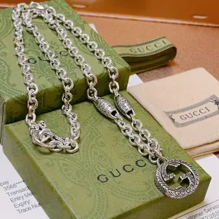 Gucci GG Marmont Interlocking G Pendant Silver Chain Necklace