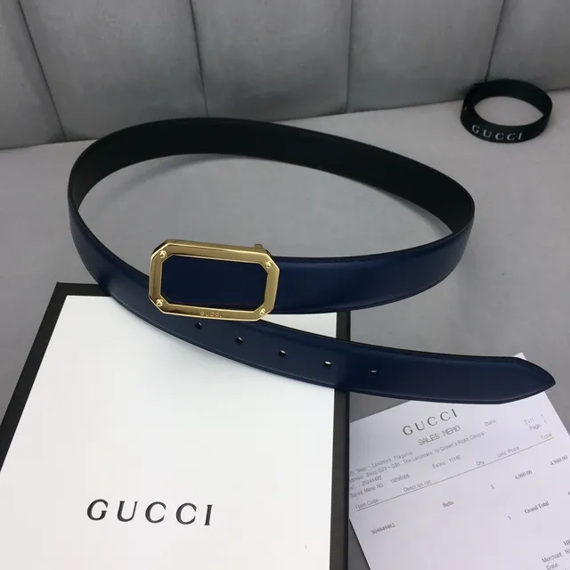 Gucci GG Marmont नेवी नीली चमड़े की बेल्ट 2