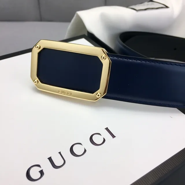 Gucci GG Marmont नेवी नीली चमड़े की बेल्ट 3