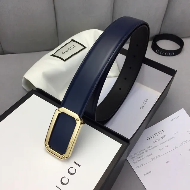 Gucci GG Marmont नेवी नीली चमड़े की बेल्ट 4