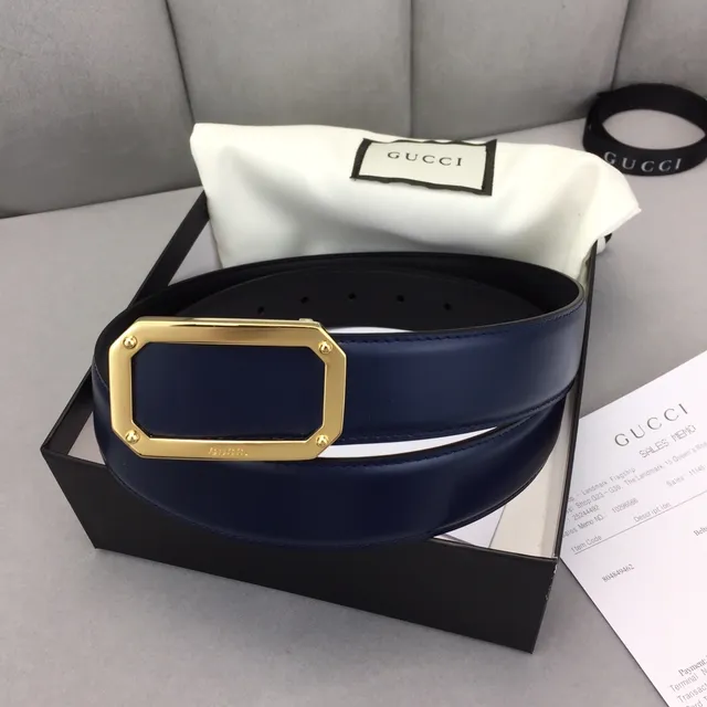 Gucci GG Marmont नेवी नीली चमड़े की बेल्ट 5