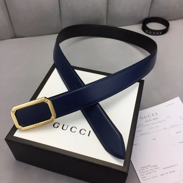 Gucci GG Marmont नेवी नीली चमड़े की बेल्ट 6