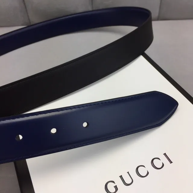 Gucci GG Marmont नेवी नीली चमड़े की बेल्ट 7