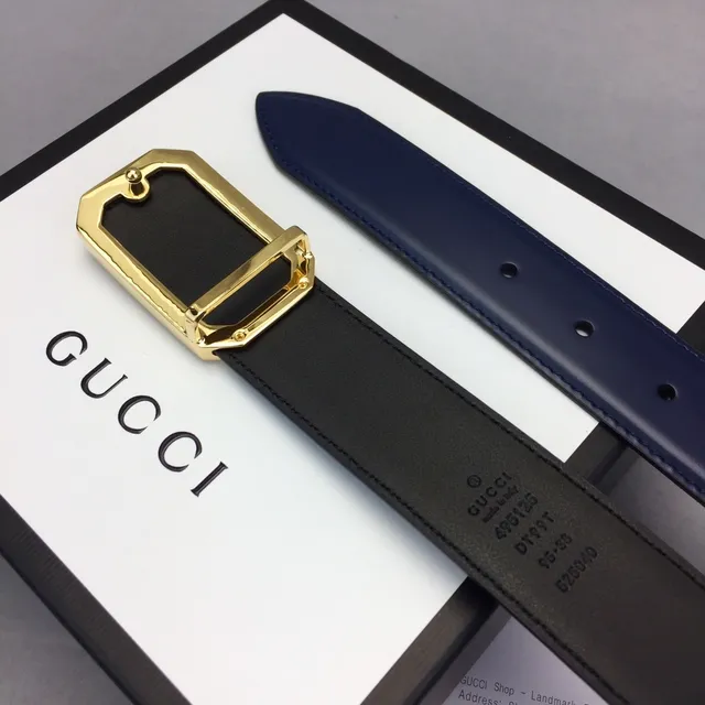 Gucci GG Marmont नेवी नीली चमड़े की बेल्ट 8