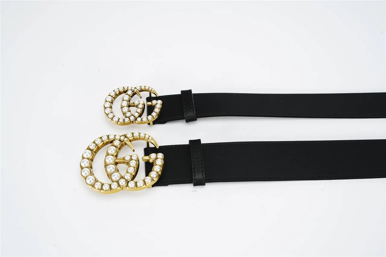 Gucci GG Marmont حزام جلد أسود مزين باللؤلؤ 2