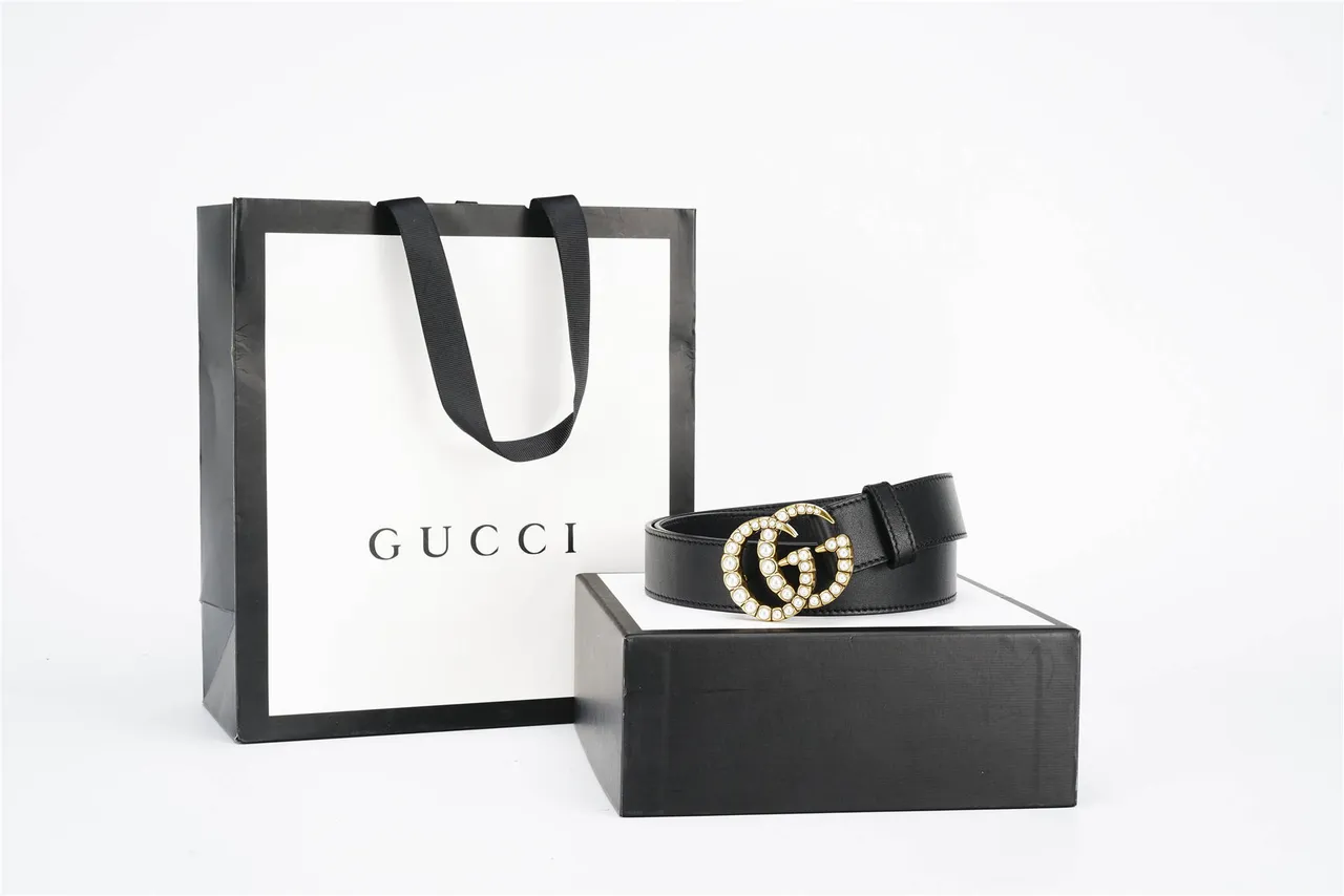 Gucci GG Marmont حزام جلد أسود مزين باللؤلؤ 5