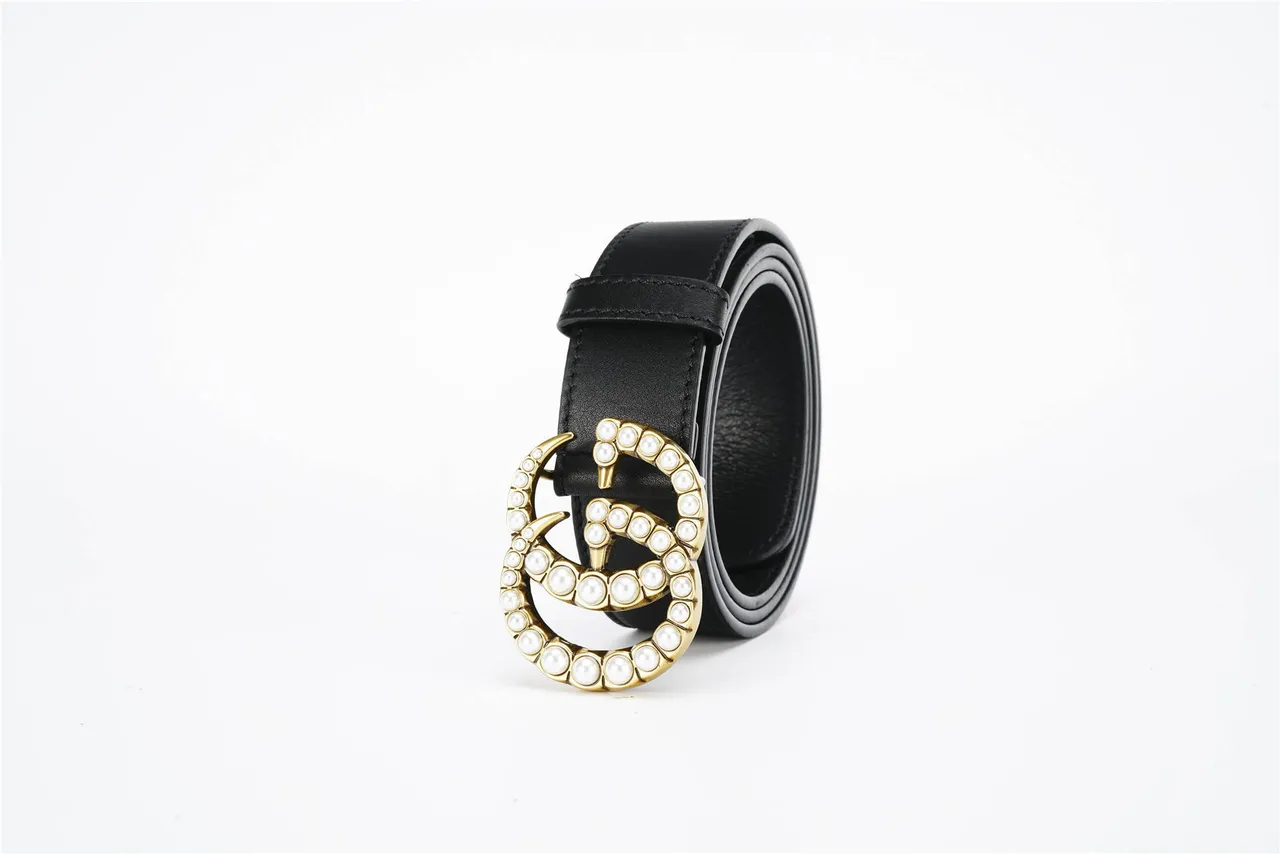 Gucci GG Marmont حزام جلد أسود مزين باللؤلؤ 7