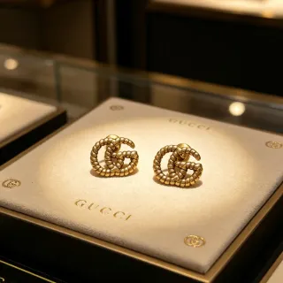 Gucci GG Marmont Texturados com Cordoa Dourado Interlocking Double G Brincos de Aretes