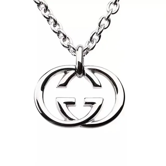 Gucci GG Marmont Silver Gold Interlocking G Pendant Thin Curb Chain Necklace 2