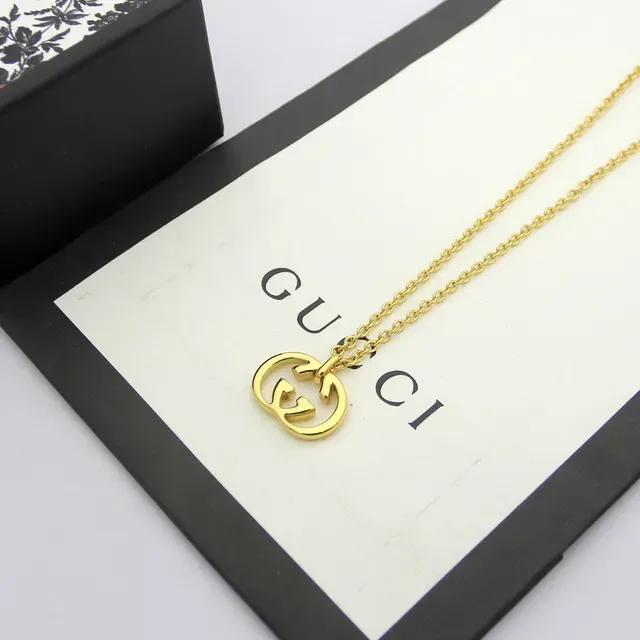 Gucci GG Marmont Silver Gold Interlocking G Pendant Thin Curb Chain Necklace 5
