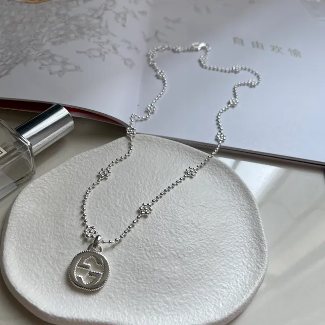 Gucci GG Marmont 银色 interlocking G Logo 吊坠 球珠链 项链 4