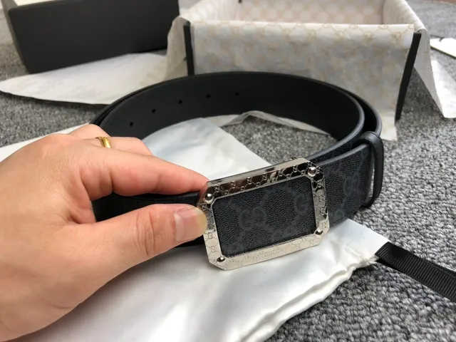 Gucci GG Marmont Woven Monogram Black Leather Belt 2