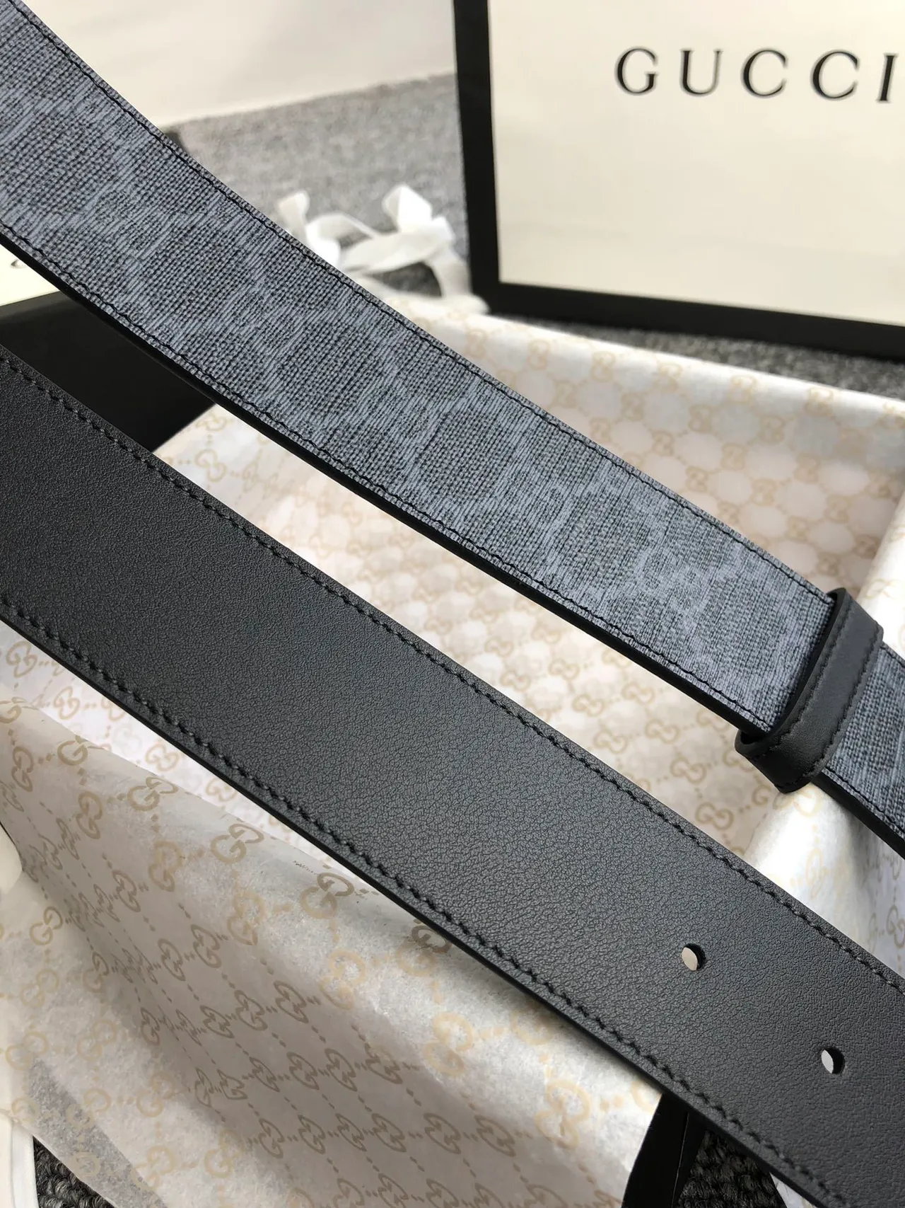 Gucci GG Marmont Woven Monogram Black Leather Belt 3