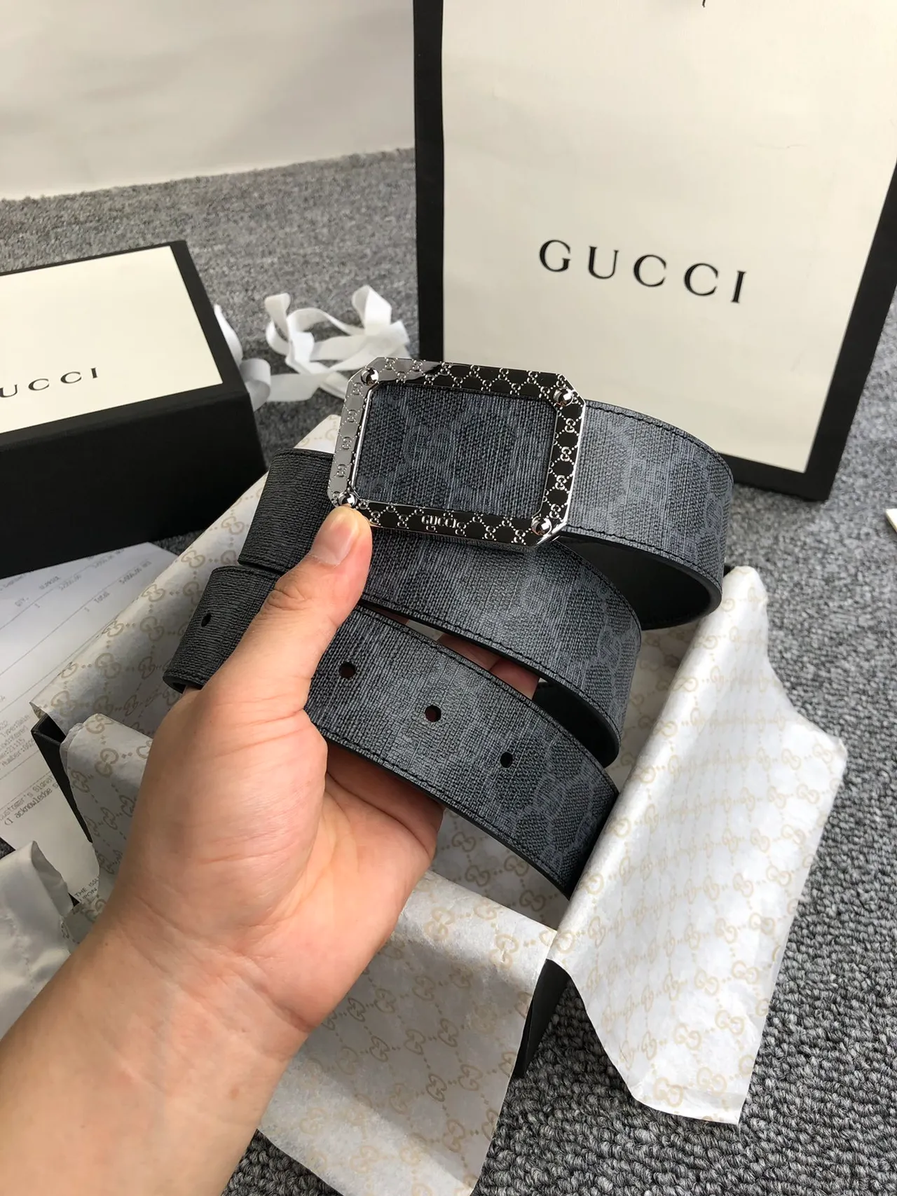 Gucci GG Marmont Woven Monogram Black Leather Belt 5