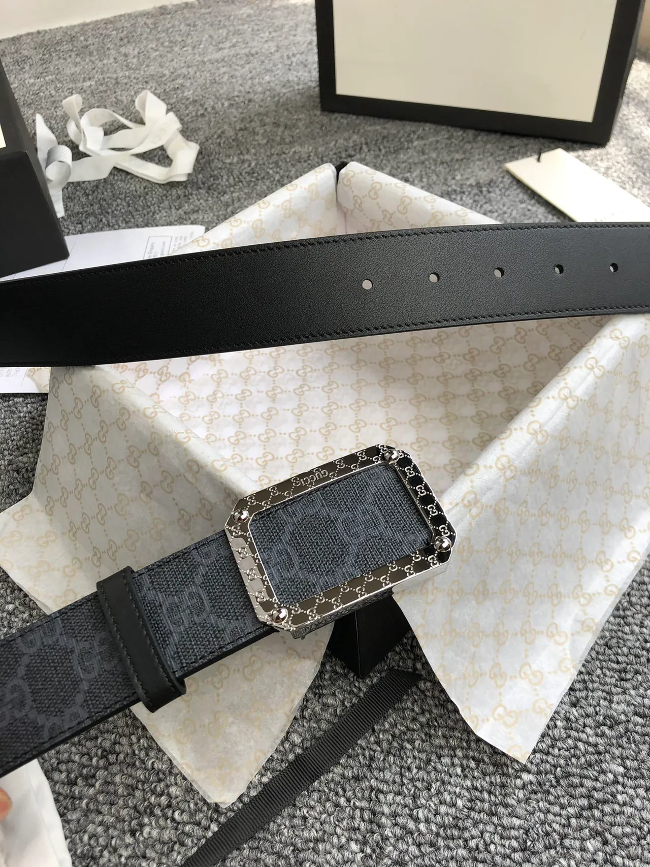 Gucci GG Marmont Woven Monogram Black Leather Belt 6