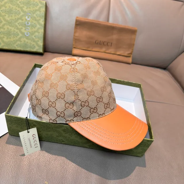 قبعة بيسبول Gucci GG Monogram Canvas و جلد برتقالي 8