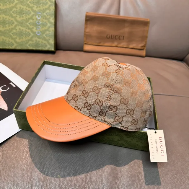 قبعة بيسبول Gucci GG Monogram Canvas و جلد برتقالي 9