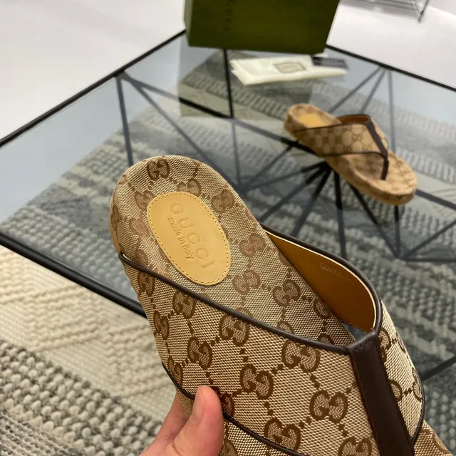 Gucci GG Monogram Toile Marron Sangle Cuir Pantoufles 2