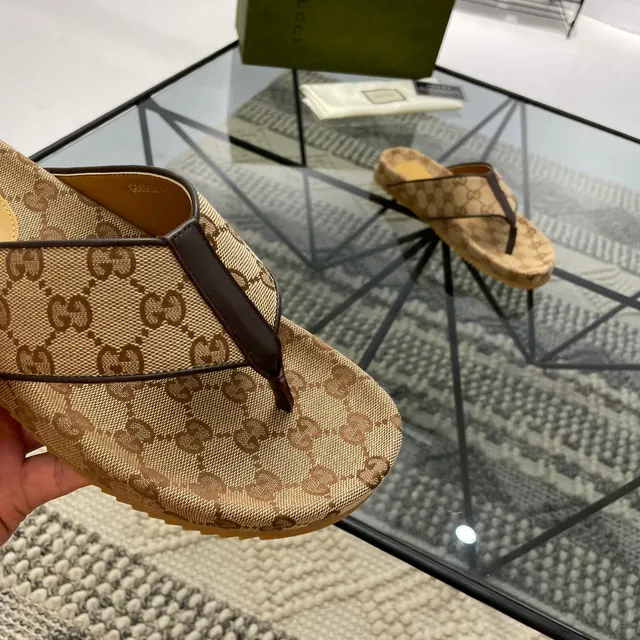 Gucci GG Monogram Toile Marron Sangle Cuir Pantoufles 5