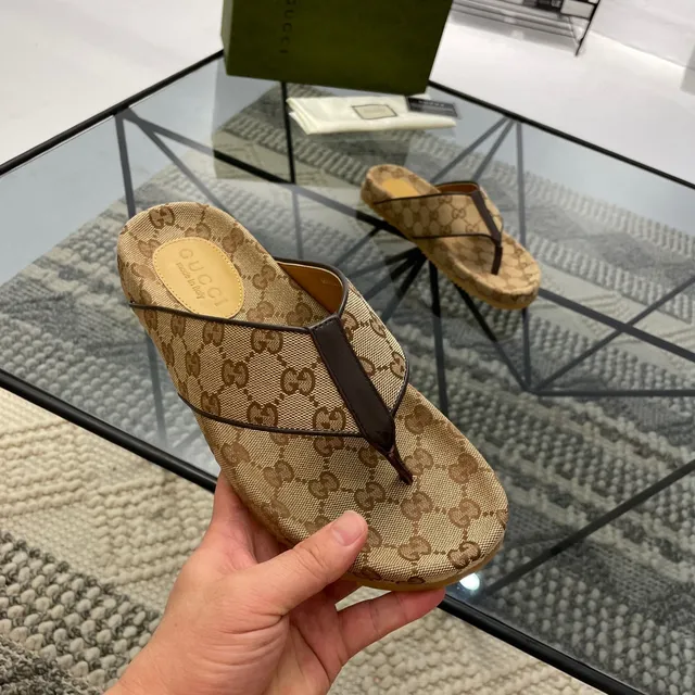 Gucci GG Monogram Toile Marron Sangle Cuir Pantoufles 6