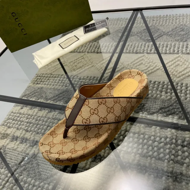 Gucci GG Monogram Toile Marron Sangle Cuir Pantoufles 7