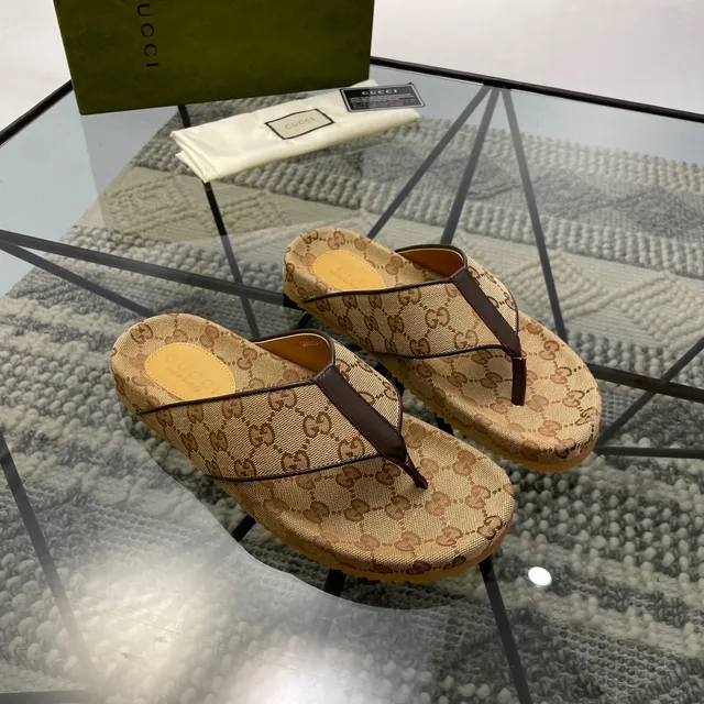 Gucci GG Monogram Toile Marron Sangle Cuir Pantoufles 8