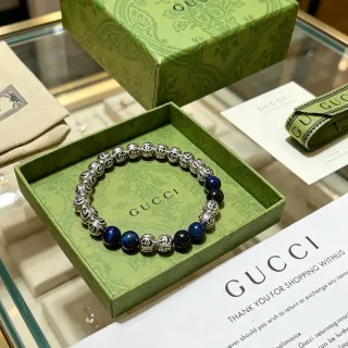 Gucci GG Motif 蓝色银色金属串珠手链