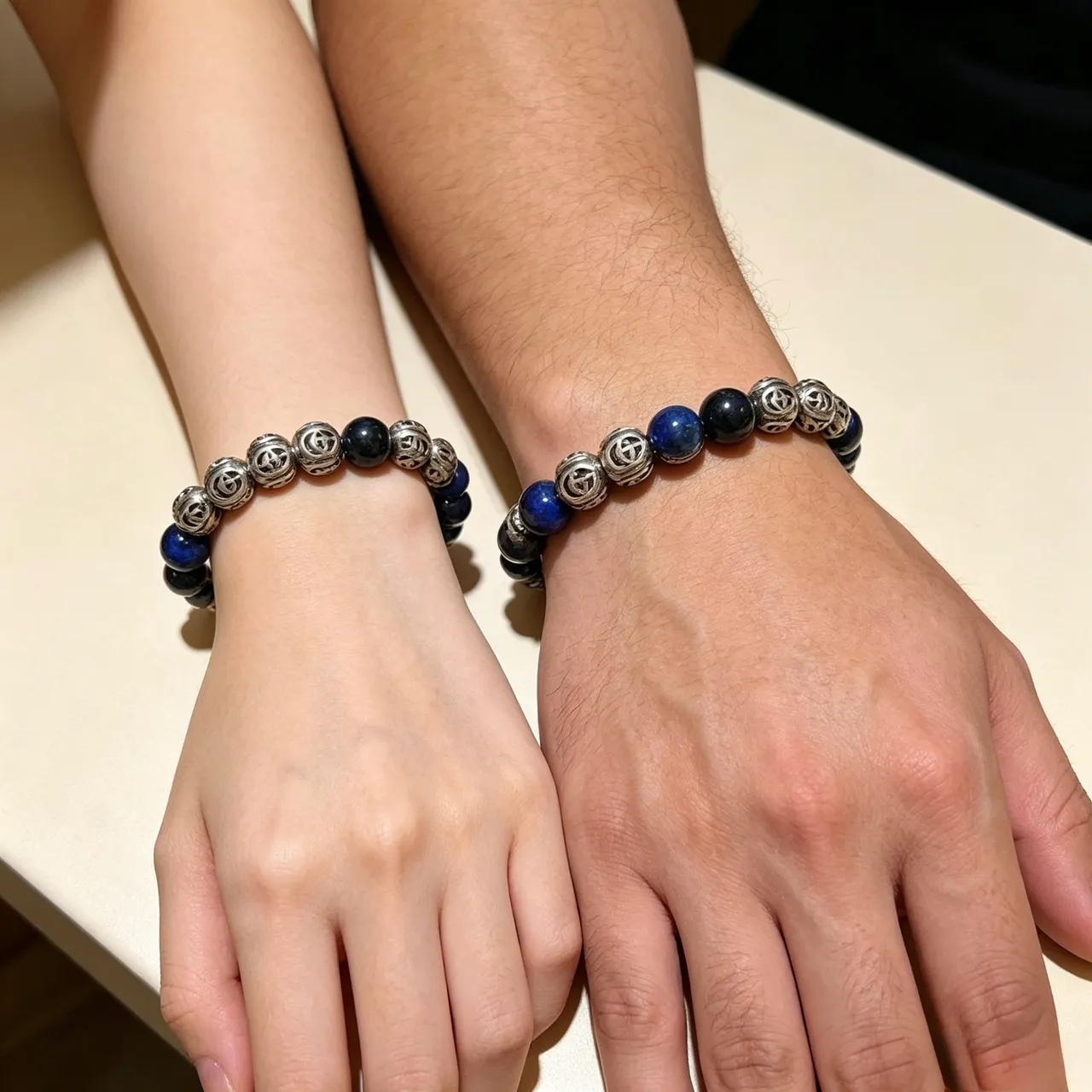 Gucci GG Motif Blue Silver Beaded Metal Bracelet 2