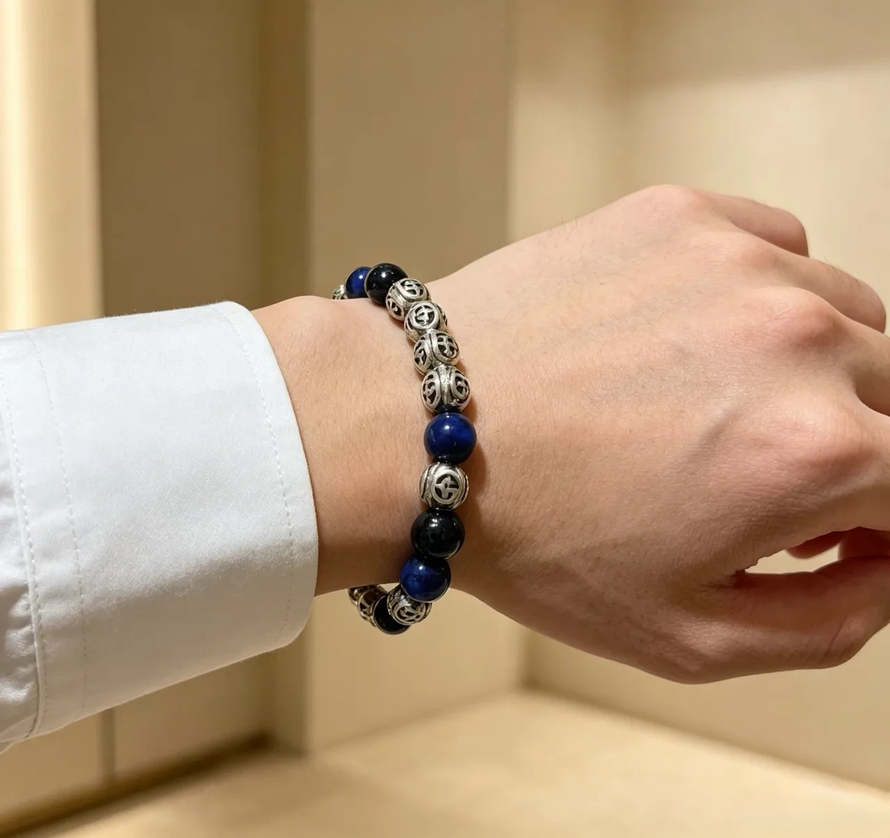 Gucci GG Motif Blue Silver Beaded Metal Bracelet 5