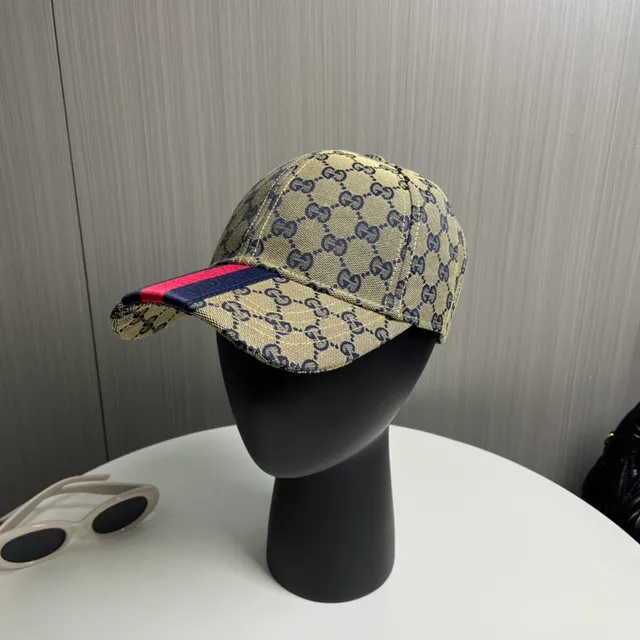 Gucci GG Supreme Monogram Beige Bleu Marine Web Rayures Casquette de baseball 2