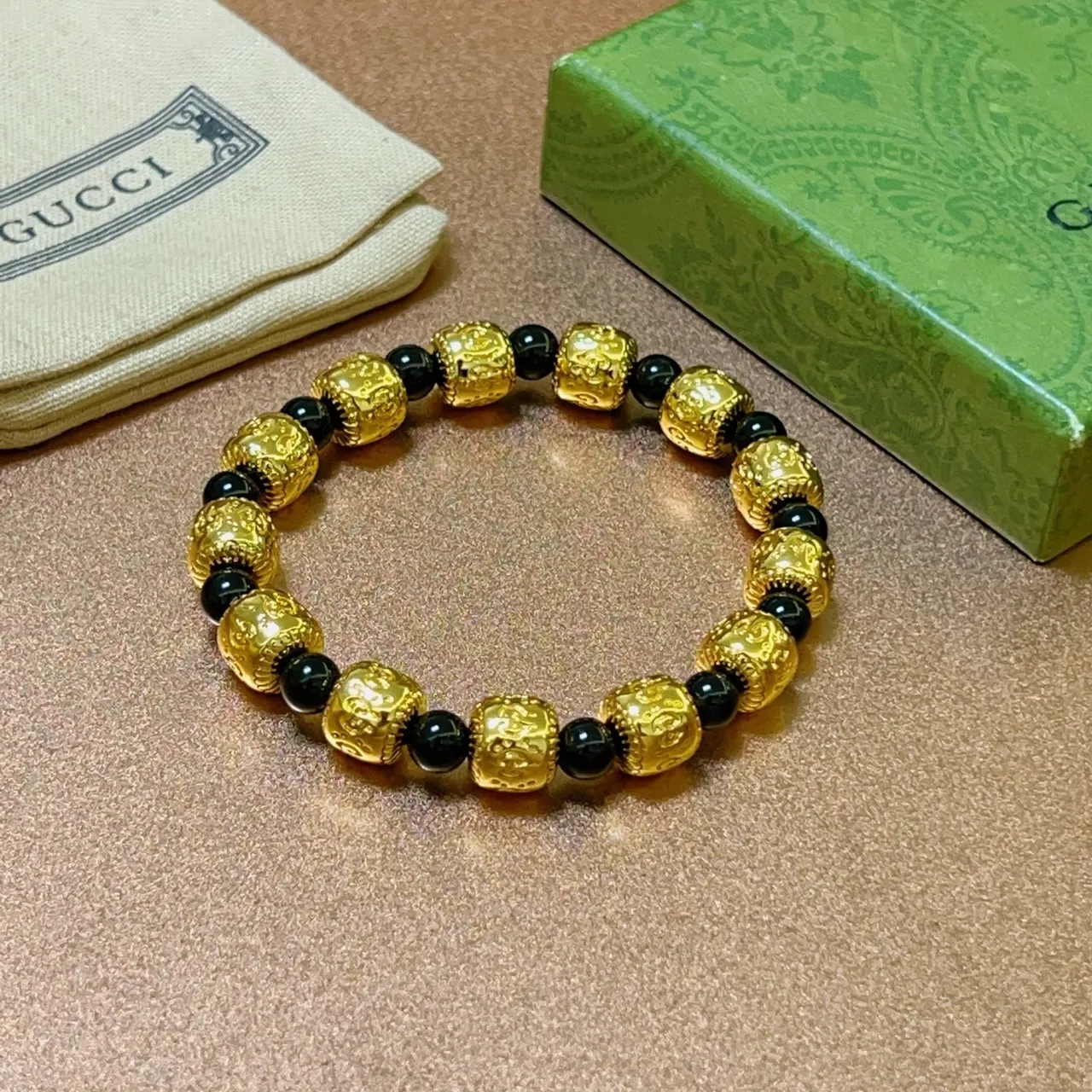 Gucci Gold and Black Beaded Stretch Bracelet 3