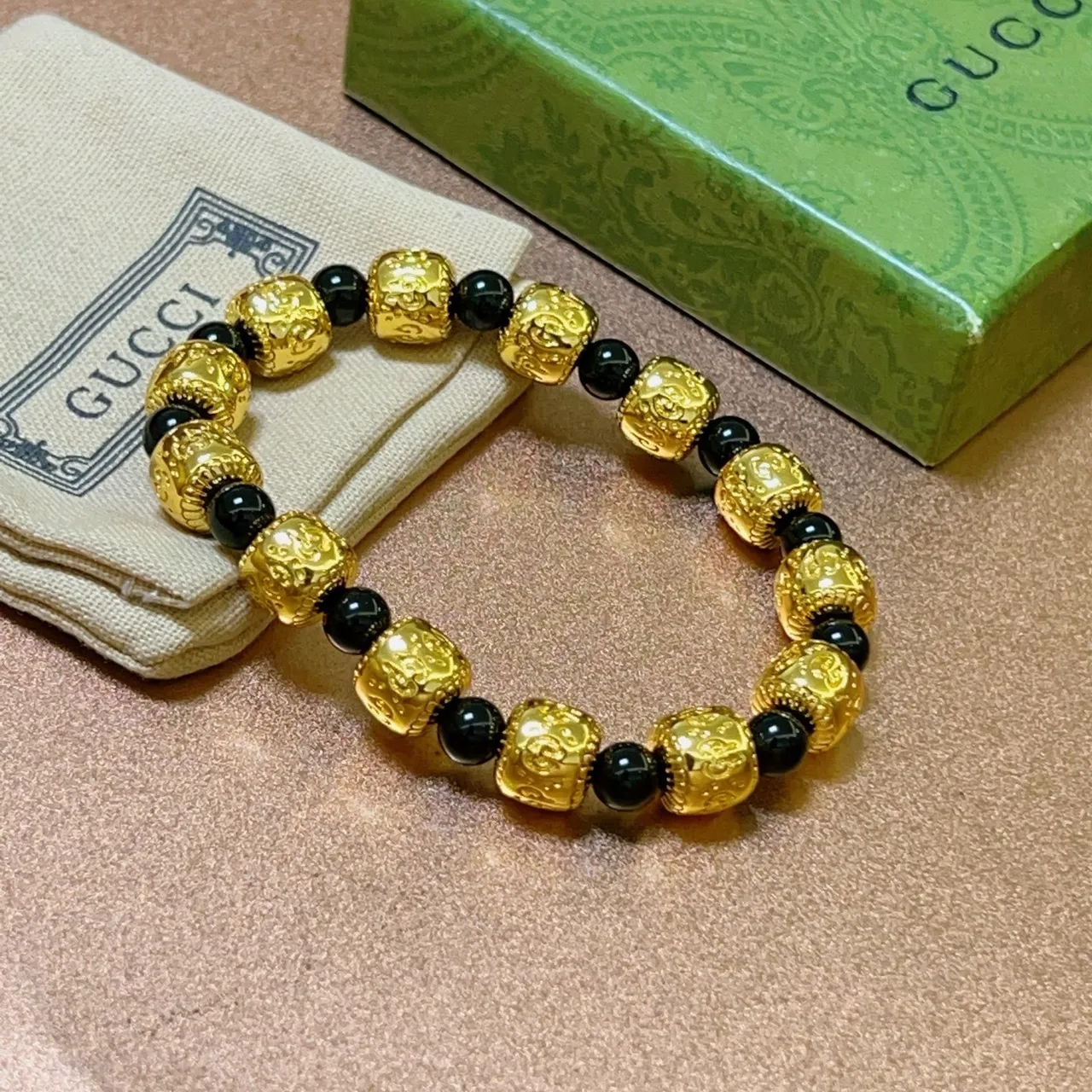 Gucci Gold and Black Beaded Stretch Bracelet 9