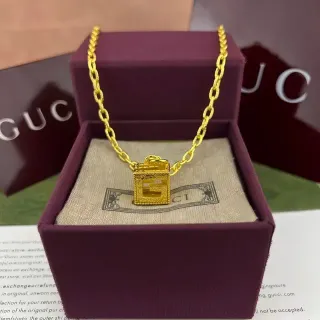 Gucci Gold Chain Book-Shaped Pendant Necklace