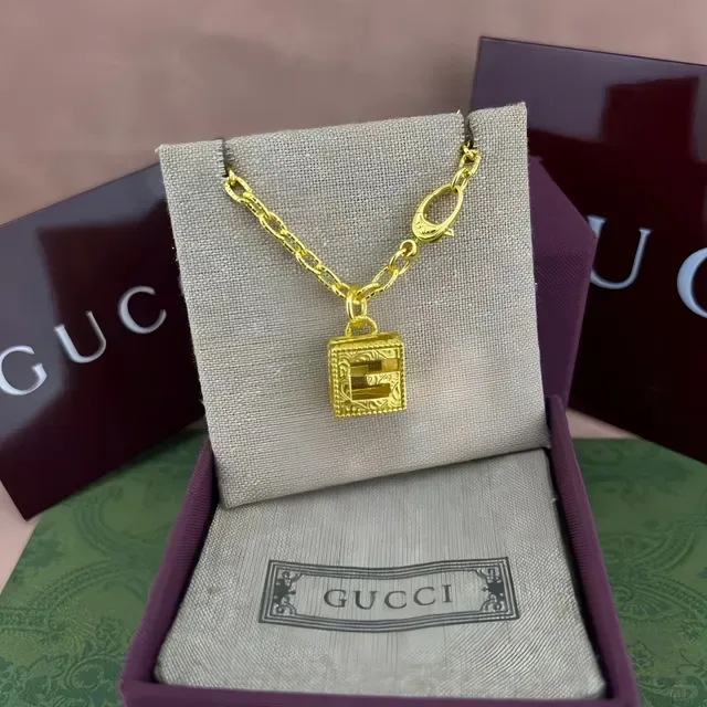 Gucci Gold Chain Book-Shaped Pendant Necklace 5