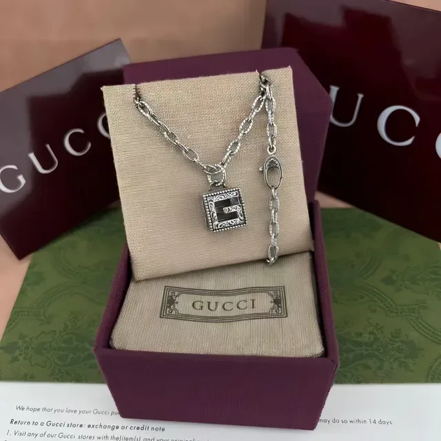 Gucci Gold Chain Book-Shaped Pendant Necklace 6