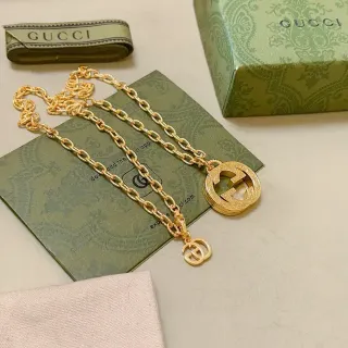 Gucci Corrente de Ouro Interlocking Double-G Pingente Colar
